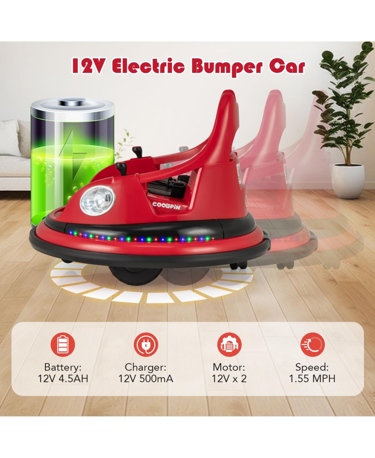Hongge 12V Kids Ride On Bumper Car with Remote Control and Dual Joysticks