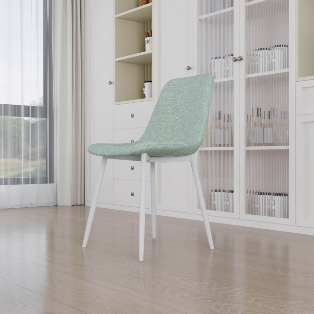 Streamdale Furniture A set of 4 dining chairs, modern kitchen dining chairs, linen padded chairs, and sturdy white metal leg decorated dining chairs