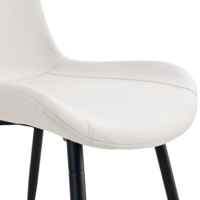 White Leather Dining Chair with Curved Cushion