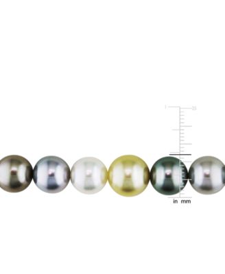 Multicolor Cultured South Sea & Tahitian Pearl (9-12mm) 18" Strand Necklace 14k Yellow Gold 