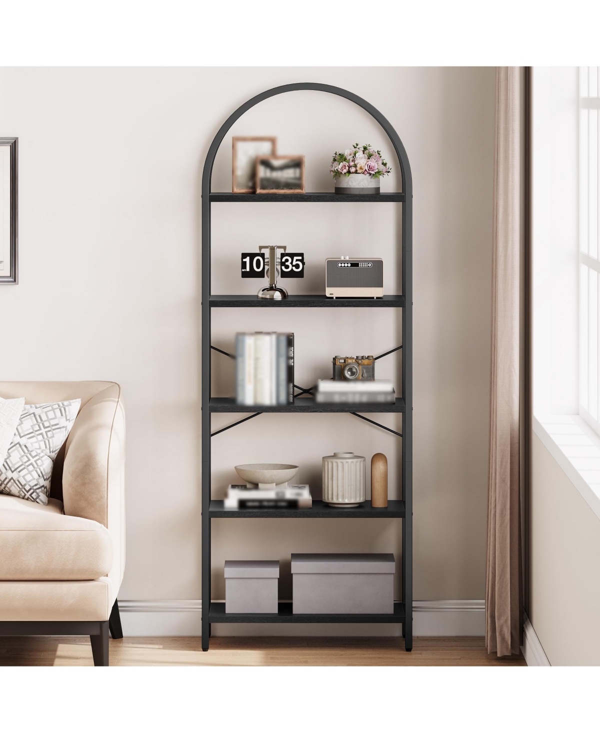gaomon Arched Bookshelf, 5-Tier Open Bookshelf, Modern Bookcase Storage Shelves with Metal Frame