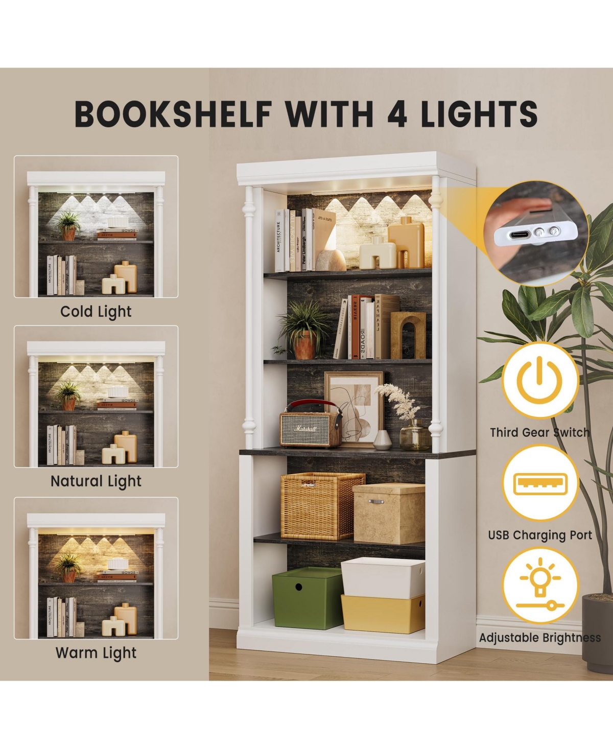gaomon Tall Storage Bookcase with 5-Tier Open Shelves