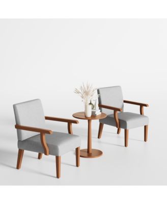 Fabric Accent Arm Chair Set of 2 with Round Wood Table