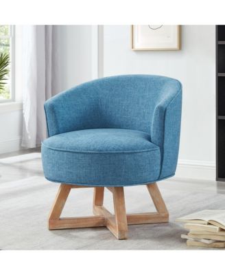Swivel chair with cross-shaped wooden base, Lounge chair with solid wood legs, 360freely Swivel chair, Classic linen Fabric for living room, bedroom, office, dresser -Light Blue