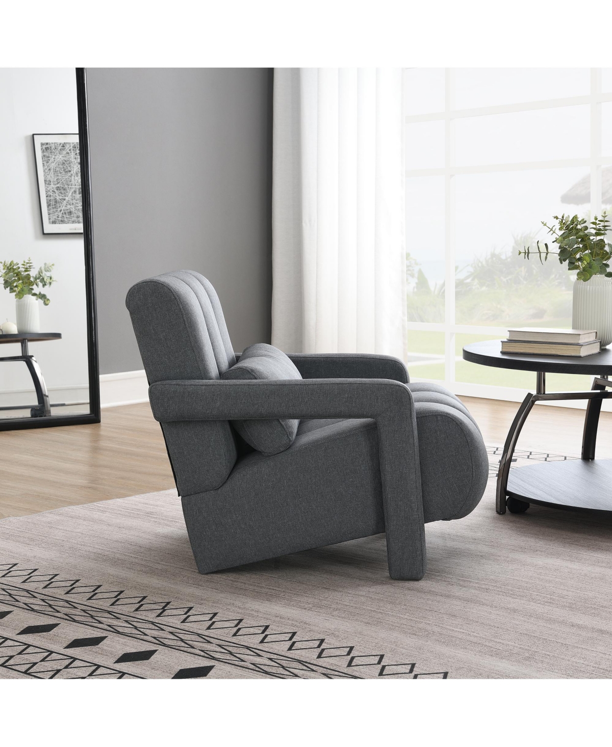 Streamdale Furniture Modern Upholstered accent chair, Comfortable Linen Fabric with a pillow for Living room, bedroom.Linen, Dark Grey