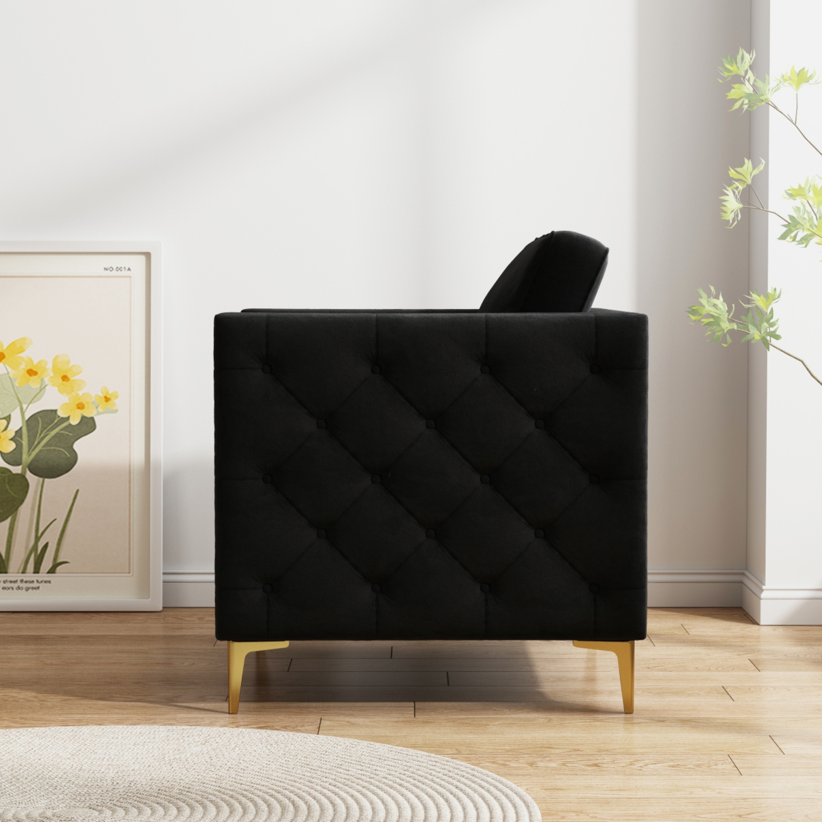 Streamdale Furniture Accent Chair for Living Room Upholstered Arm Chair with Metal Legs Velvet- Black