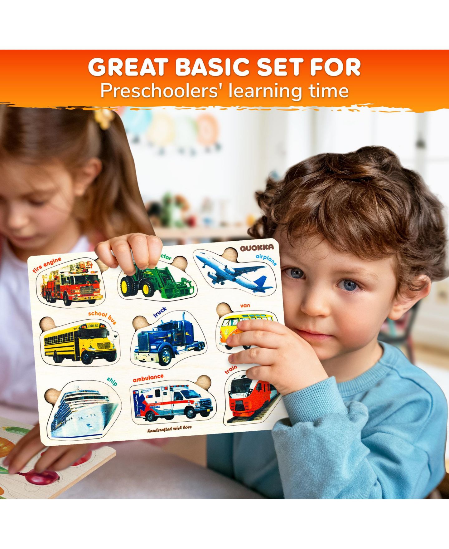 Детские игрушки Quokka Montessori Toy Wooden Puzzles, 3-Piece Set, Ages 1+, цвет: Fruits, Cars And Vegetables — фото 5