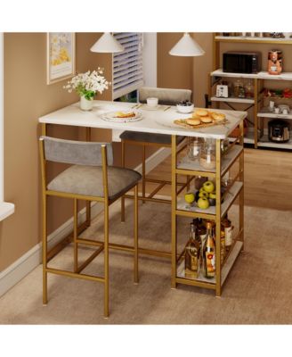 Set for 2  metal Kitchen Table Set with 2 Upholstered Chairs,3 Large Storage Shelves Dining Table