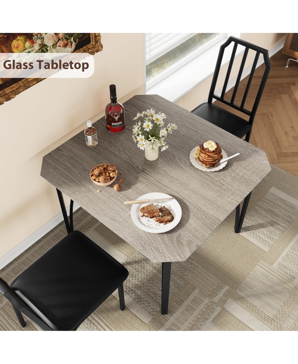 gaomon Kitchen Table and Chairs for 2 with with Chamfer Design, Dining Table Set with Cushion Seats
