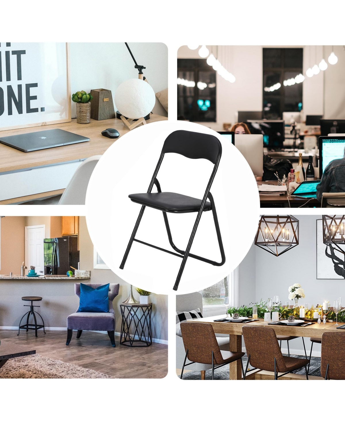 Folding Chairs with Padded Seats, for Desks Home Office Steel Guest Reception Party Poker Stackable Conference Chairs - Set of 4