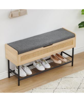 Natural Rattan 40in Storage Chest, Storage Bench Organizer for Entryway, Rectangular Bench Storage Rack