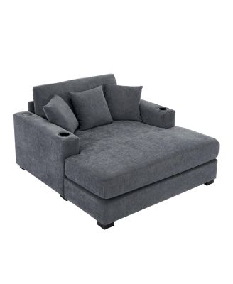 Oversized Chaise Lounge Sofa with Amenities, Chenille Fabric