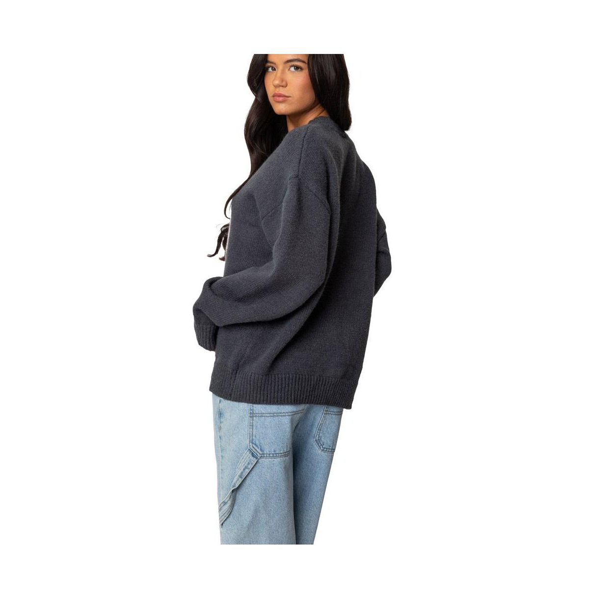 Edikted Women's Magic 8 Oversized Chunky Knit Sweater - Dark-gray