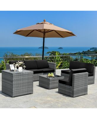 8 Piece Wicker Sofa Rattan Dinning Set Patio Furniture with Storage Table-Black