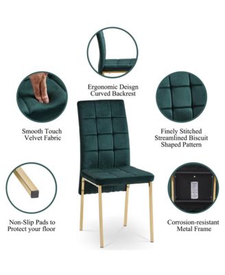 Green Velvet High Back Nordic Dining Chair Modern Fabric Chair with Golden Color Legs, Set Of 4