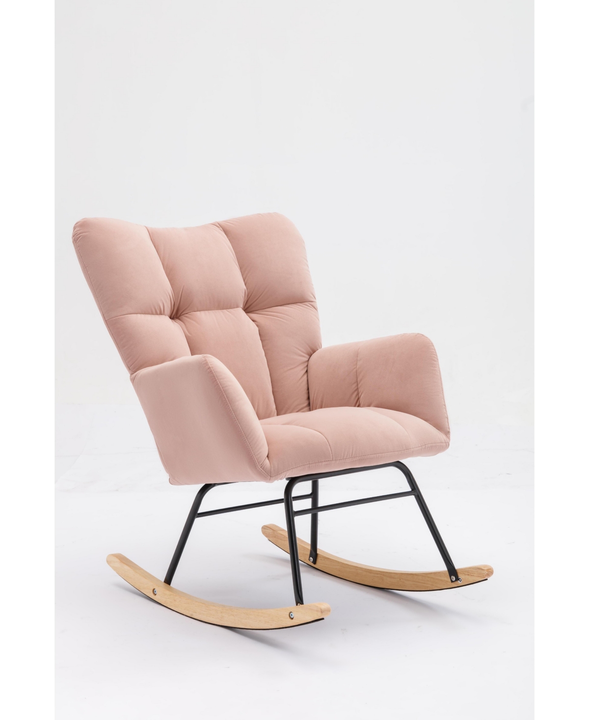 Streamdale Furniture Mid Century Modern Velvet Tufted Upholstered Rocking Chair Padded Seat for Living Room Bedroom,- Pink
