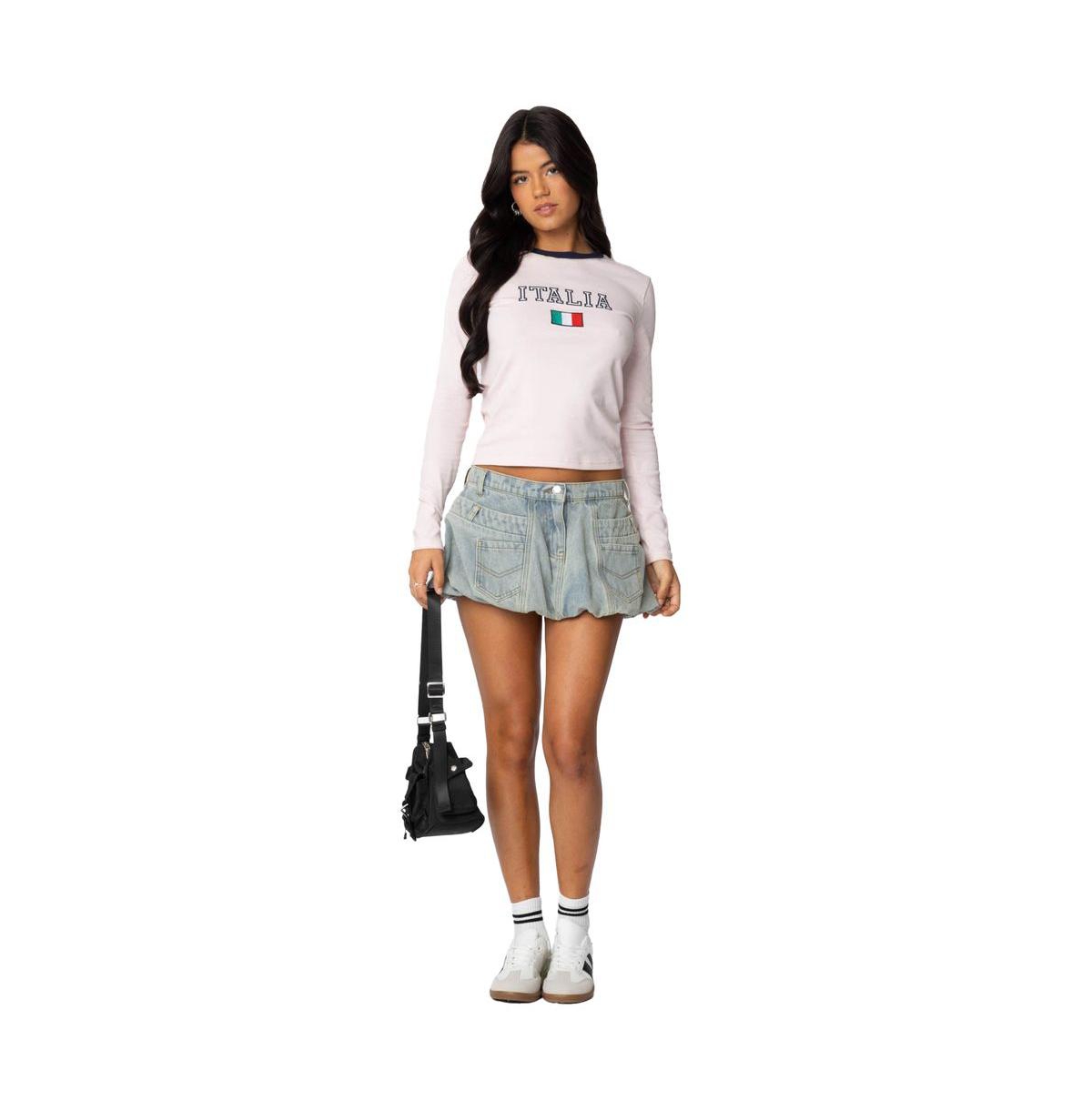 Edikted Women's Jodi Denim Bubble Mini Skirt - Blue-washed