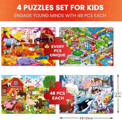 4x48 Pcs Puzzles Educational Preschool Toy for Kids 4-6 Ages