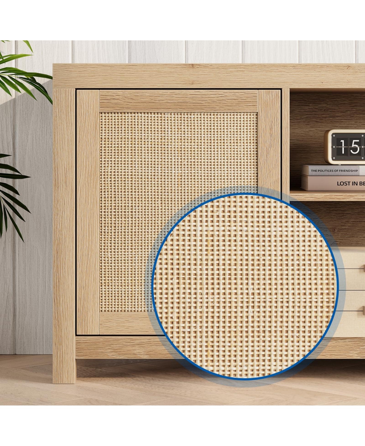 gaomon Tv Stand for Tv, Rattan Entertainment Center with Storage, Wood Tv & Media Console