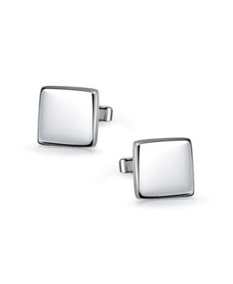 Initial Geometric Solid Flat Square .925 Sterling Silver Shirt Cufflinks Cuff Links Executive Gift Hinge Bullet Back