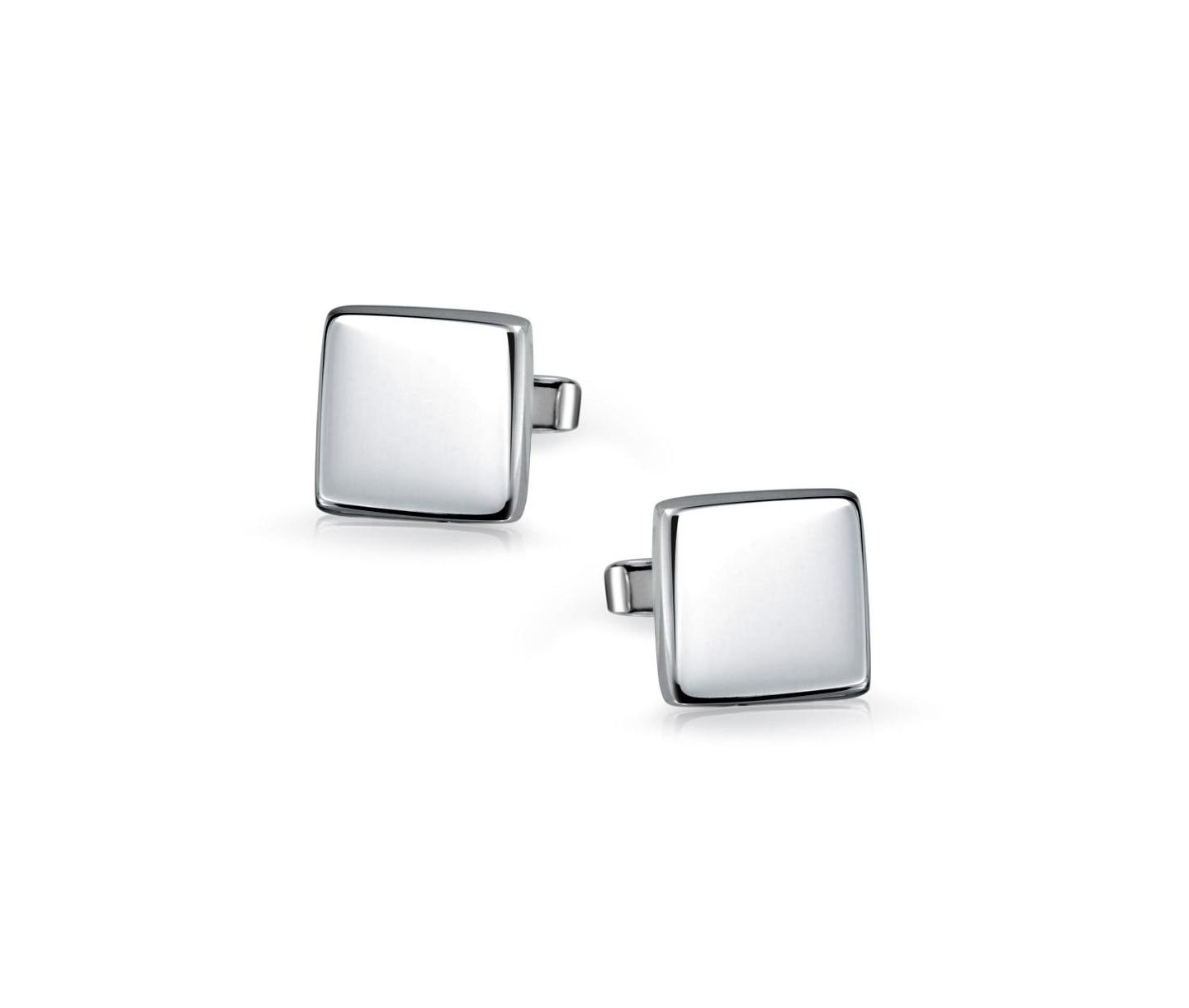 Мужские запонки Bling Jewelry Timeless Solid Flat Square Cufflinks .925 Sterling Silver Hinge Back, цвет: Серебряный — фото 6