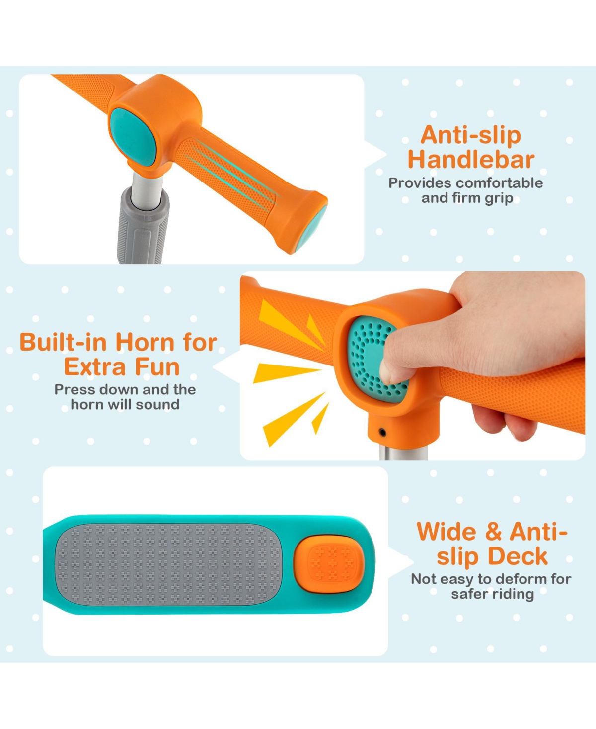 Hongge Folding Adjustable Kids Toy Scooter with Led Flashing Wheels Horn 4 Emoji Covers