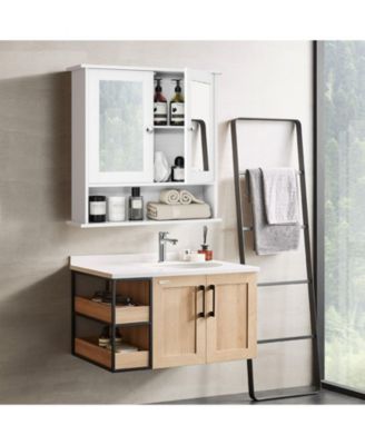 Bathroom Wall Mount Mirror Cabinet Organizer-White
