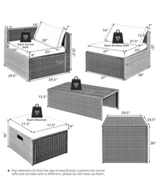 8 Pieces Patio Rattan Furniture Set with Storage Waterproof Cover and Cushion-Black