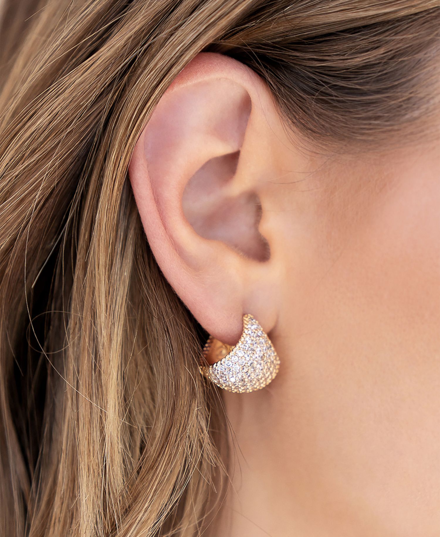 Pave Encrusted Huggies Hoops Earrings