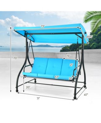 3 Seat Outdoor Porch Swing with Adjustable Canopy-Blue