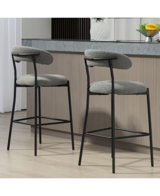 26" Counter height bar stools Teddy fabric cover kitchen island counter bar stool with black powder coating base and footrest(Grey)