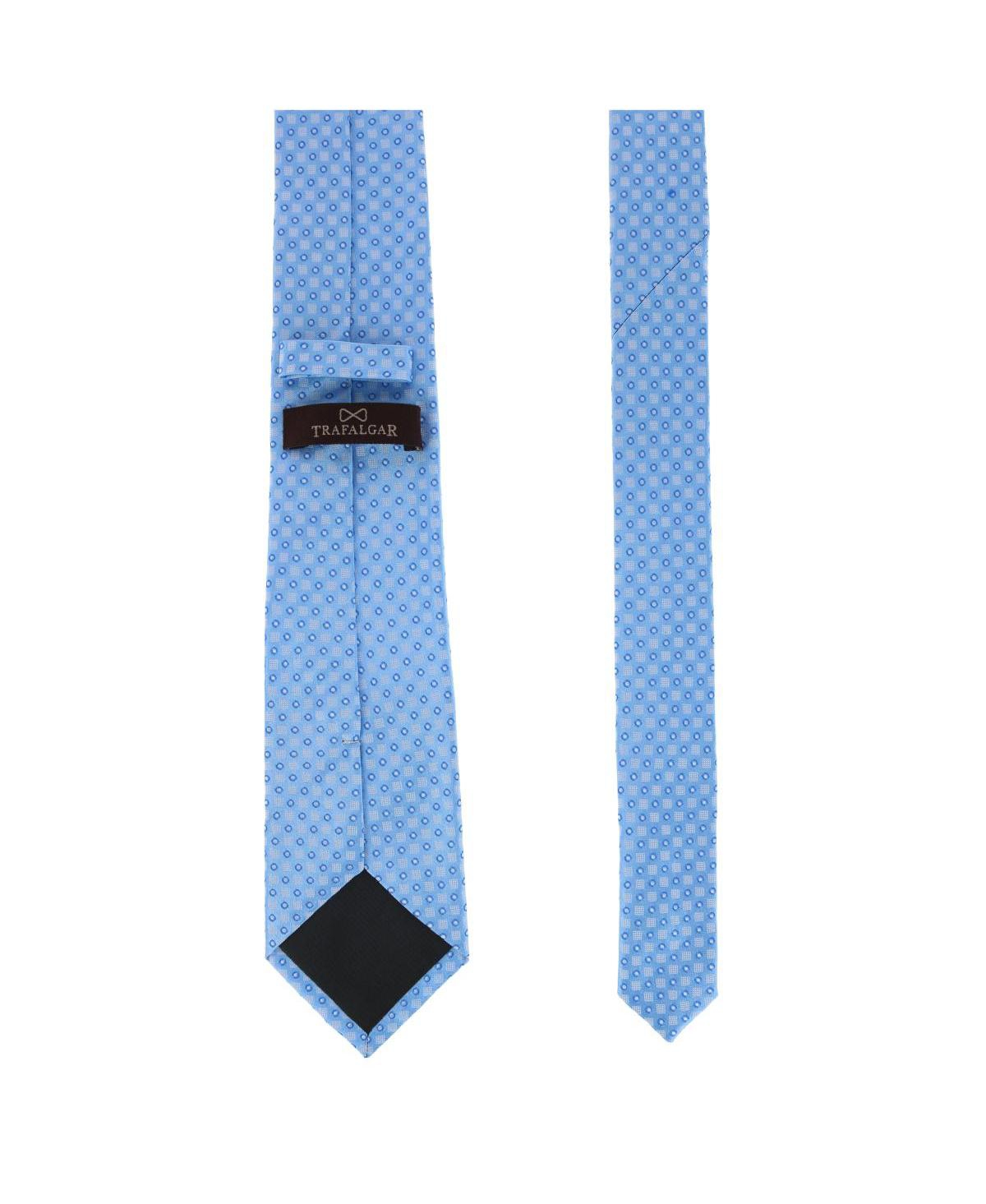 Trafalgar Men's Ewing Square and Polka Dot Business Silk Necktie - Light blue with dark blue contrast