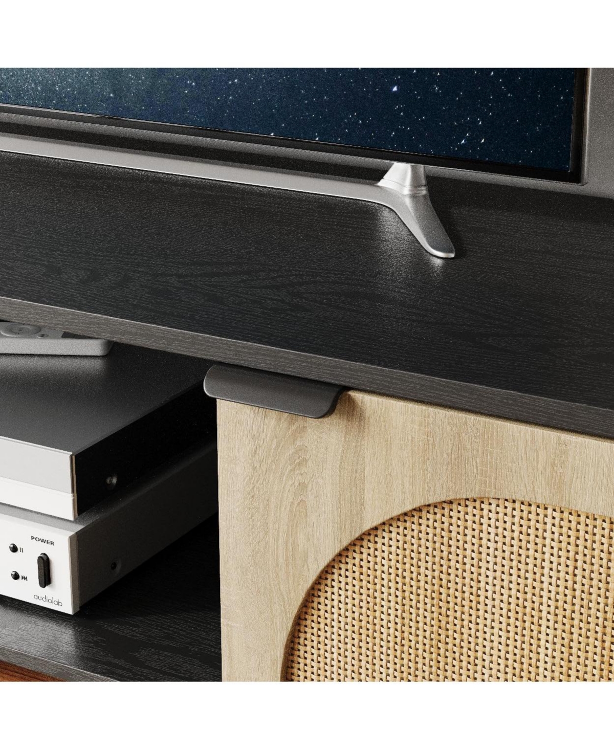 gaomon Tv Stand for Tv, Entainment Center with Storage Cabinets, Rattan Tv Console with Adjustable Shelf