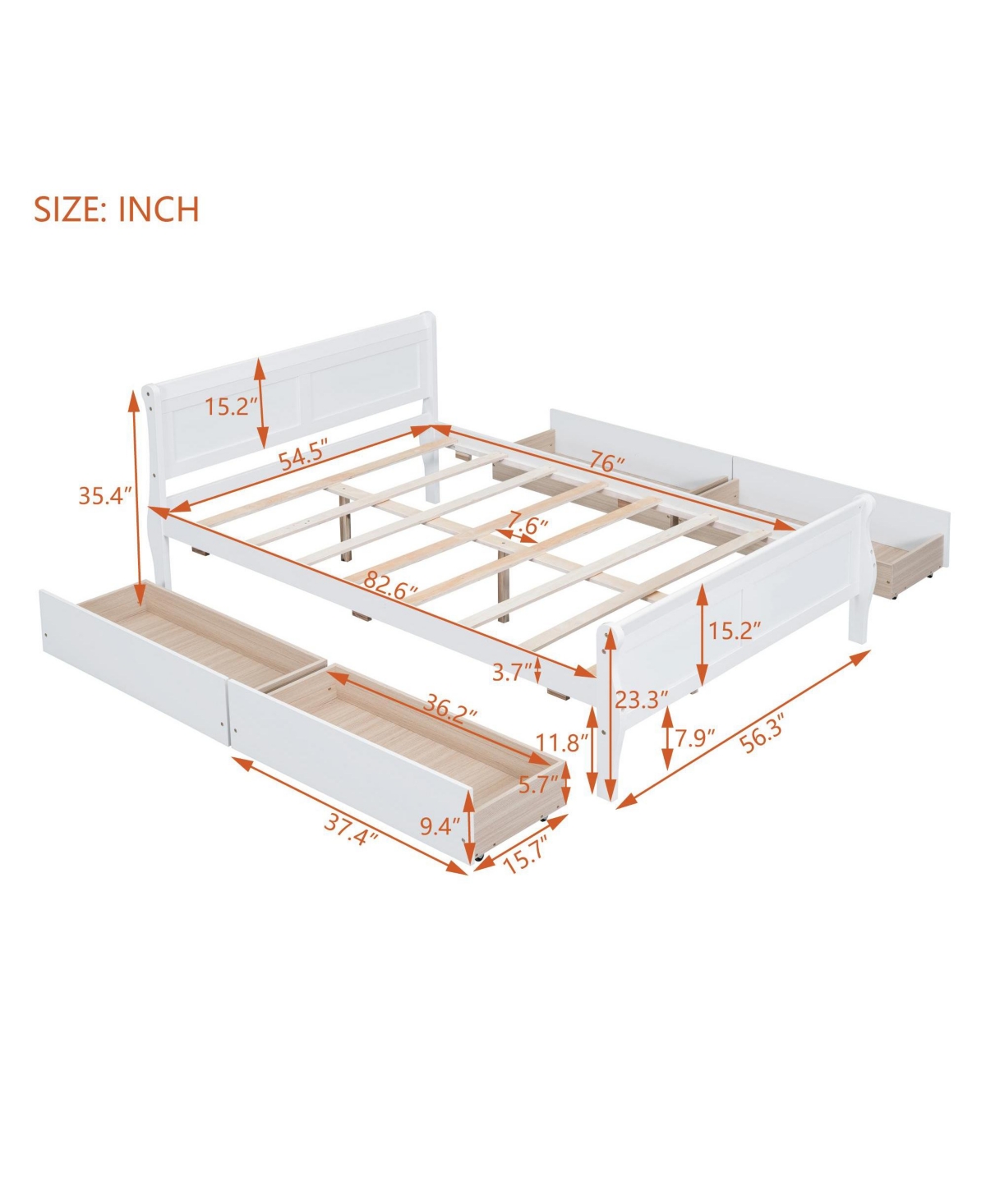Slickblue Platform Bed with 4 Storage Drawers and Streamlined Headboard & Footboard for Sleek Bedroom Organization