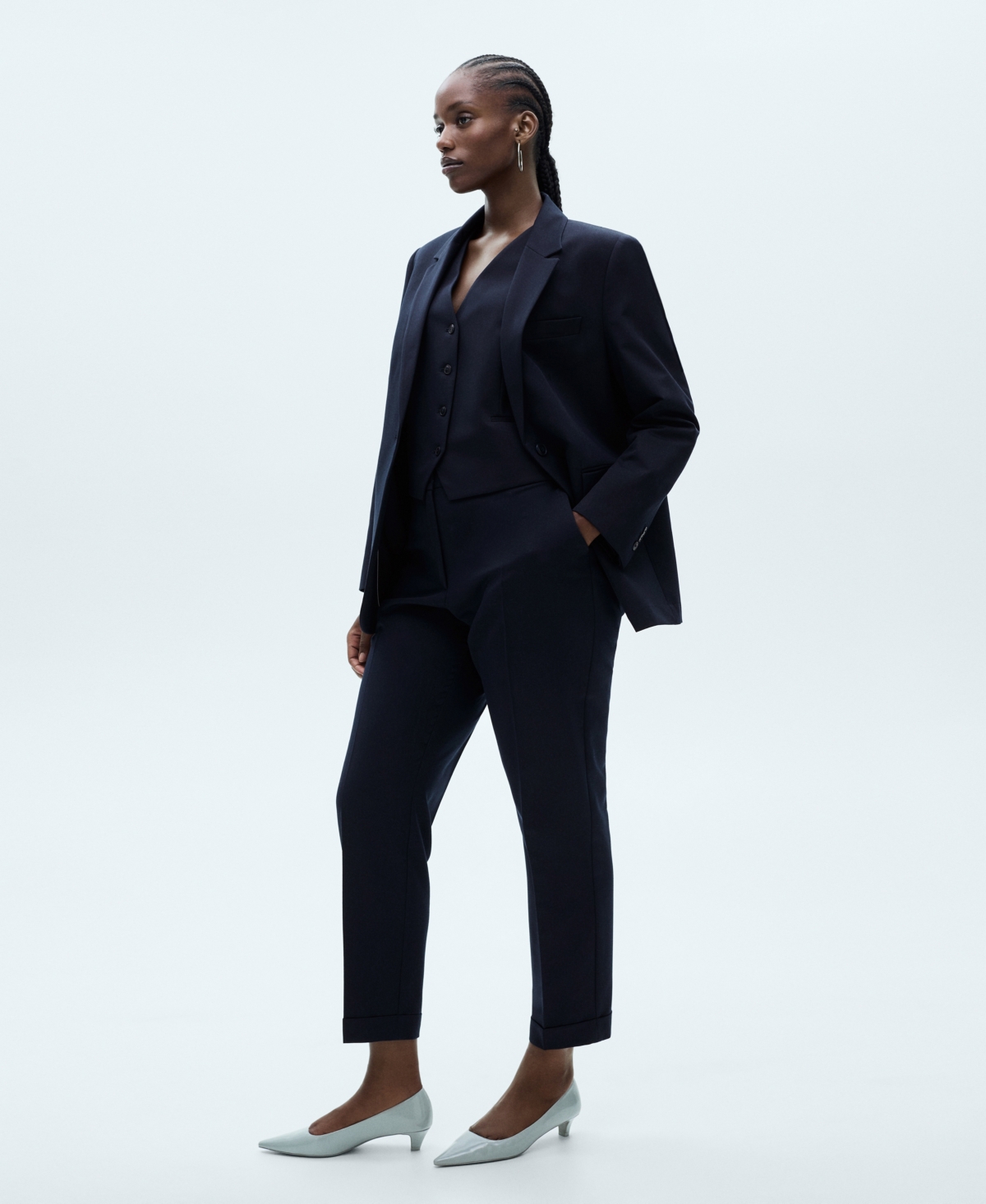 Mango Stretch Satin Contrast Suit Vest In Dark Navy