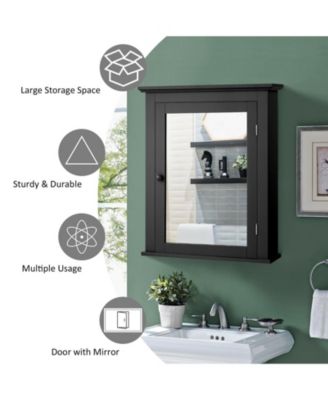 Wall Mounted Bathroom Mirror Cabinet with 5-level Height-adjustable Shelf