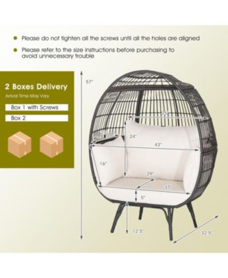 Oversized Patio Rattan Egg Lounge Chair with 4 Cushions-Brown