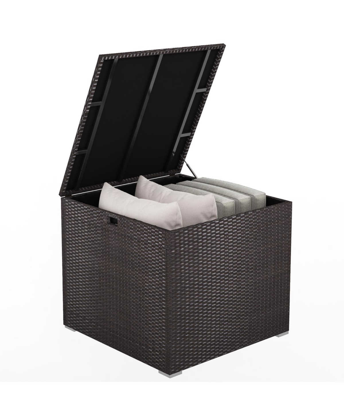 72 Gallon Rattan Outdoor Storage Box with Zippered Liner and Solid Pneumatic Rod - Brown