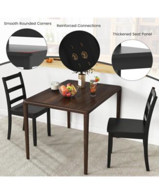 Set of 2 Wood Dining Chairs with Solid Rubber Wood Legs-Black