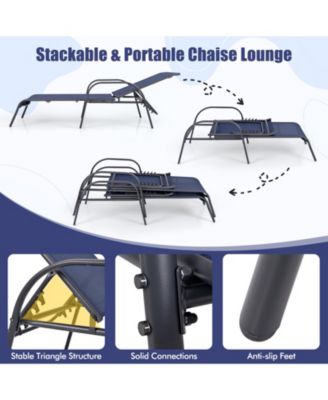 Adjustable Patio Chaise Folding Lounge Chair with Backrest-Navy