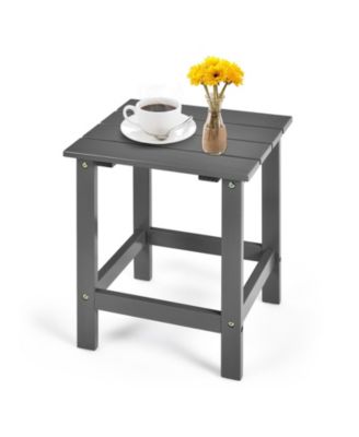 15 Inch Patio Square Wooden Slat End Side Coffee Table for Garden-Gray