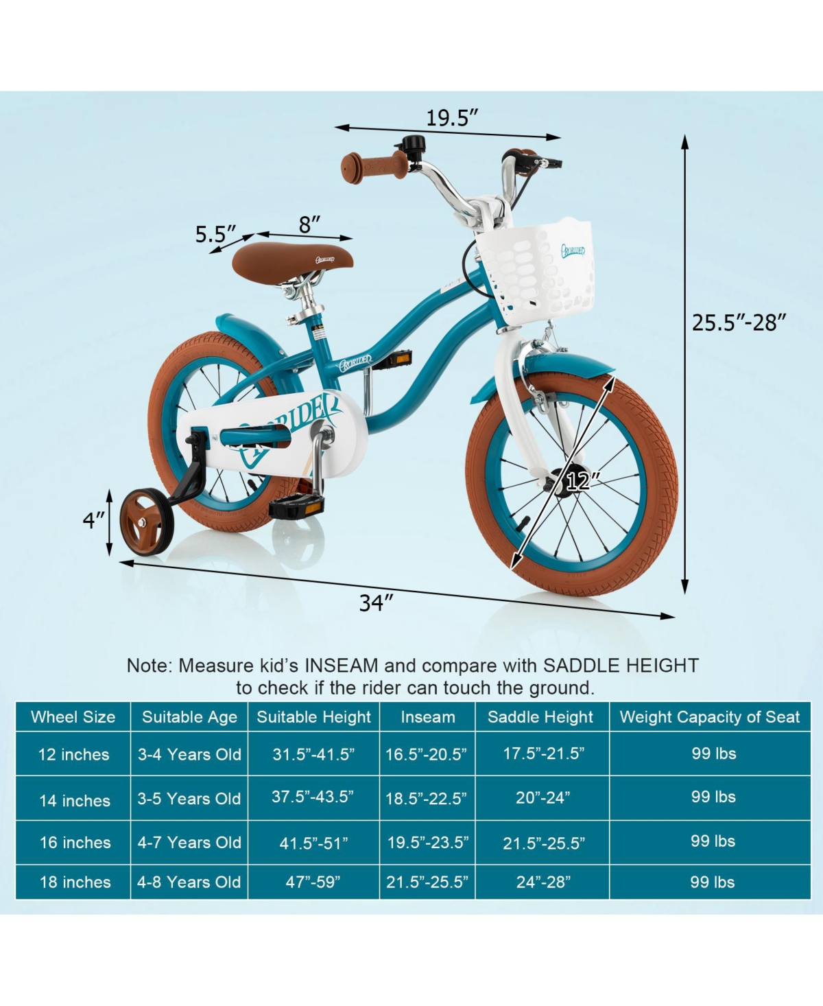 Sugift Inch Kids Bike Adjustable with Removable Basket for 3-4 Years Old-12 inches