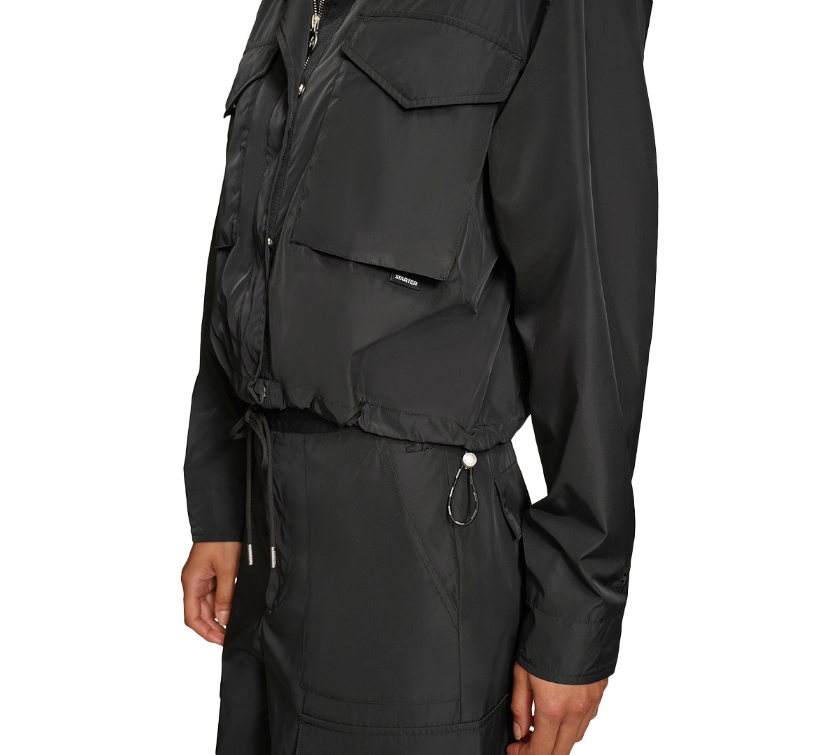Starter Women's Boxy Drawstring-hem Cargo Jacket In Black