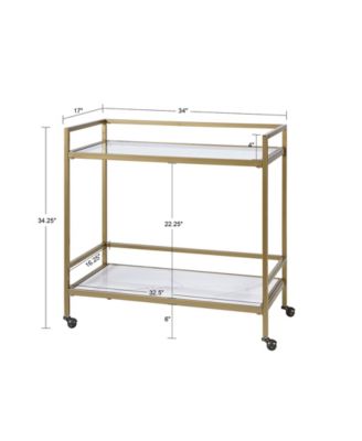 Martha Stewart Collection Martha Stewart Lionel 34"W Modern 2 Tier Bar Cart on Wheels with Antique Golden Frame