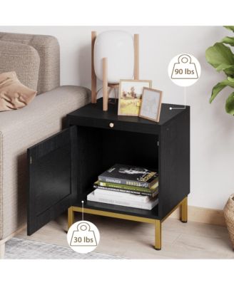 Rattan End Table - Set of 1, Wood Nightstand with Storage Shelf