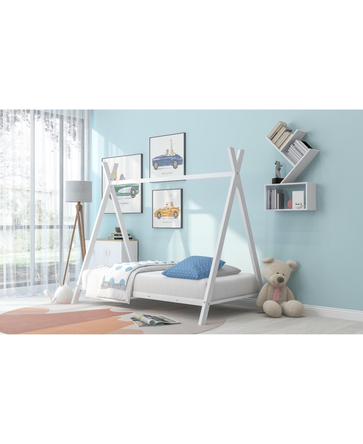 Slickblue Kids Wooden House Tent Bed Frame with Canopy Fun Playhouse Design & Sturdy Build