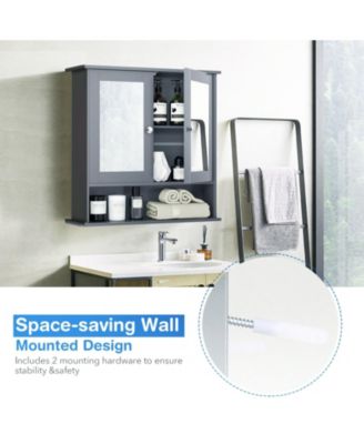 Bathroom Wall Mount Mirror Cabinet Organizer-Gray