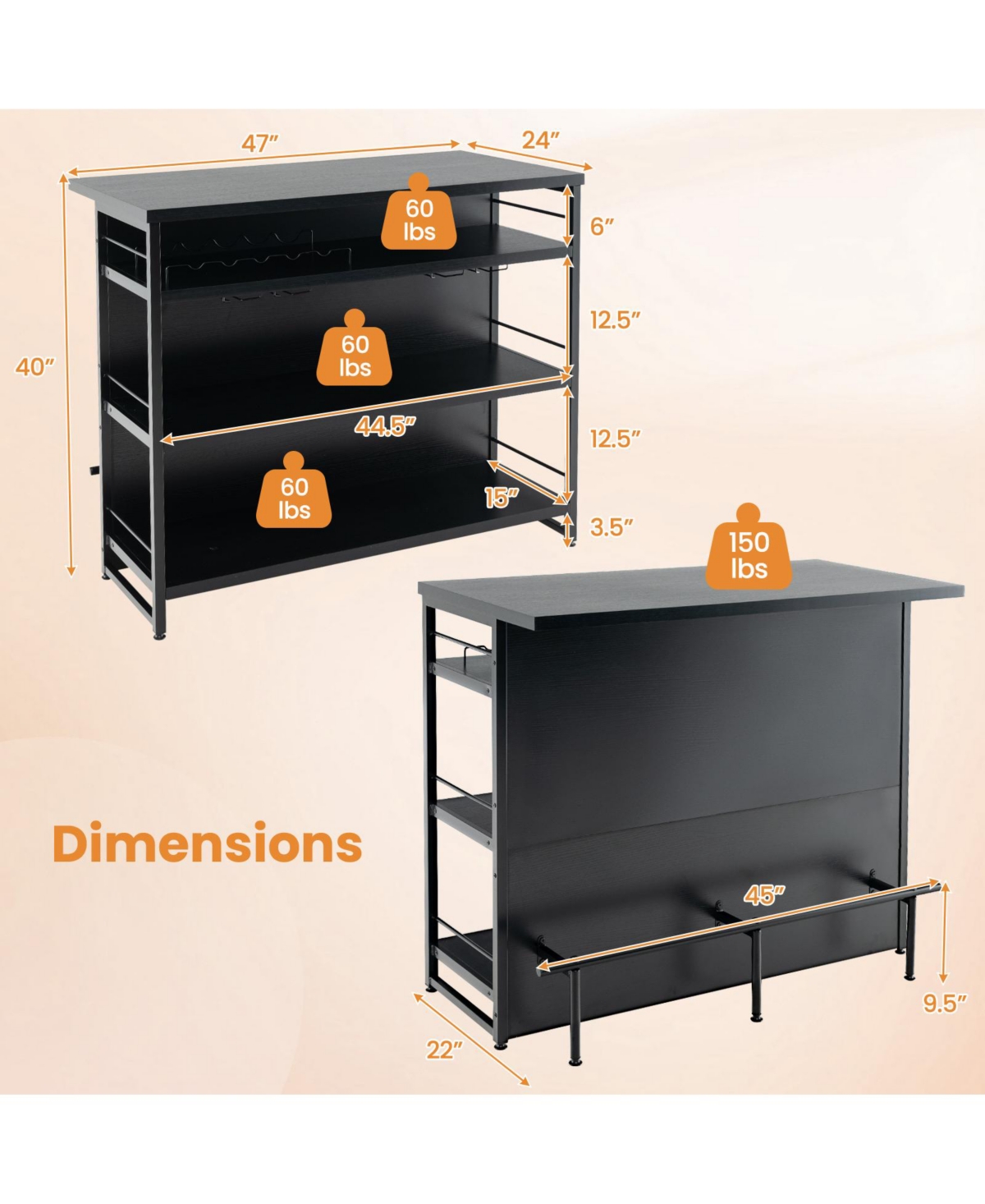 Sugift Kitchen Island with 4-Tier Storage Shelf and Long Footrest for Home- Black