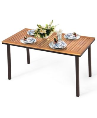 55 Inch Patio Acacia Dining Table with Umbrella Hole