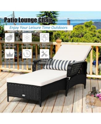 PE Rattan Armrest Chaise Lounge Chair with Adjustable Pillow